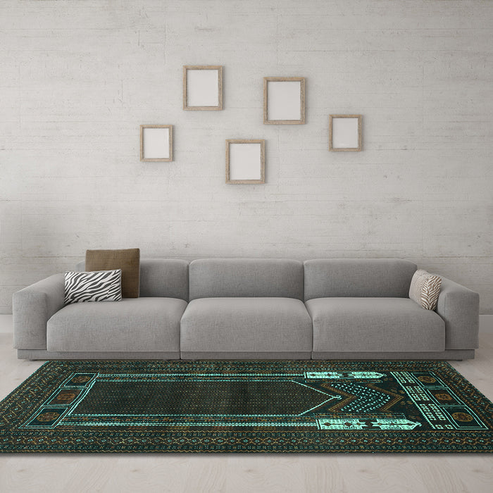 Machine Washable Persian Turquoise Traditional Area Rugs in a Living Room,, wshtr1791turq