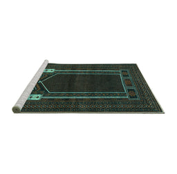Sideview of Machine Washable Persian Turquoise Traditional Area Rugs, wshtr1791turq