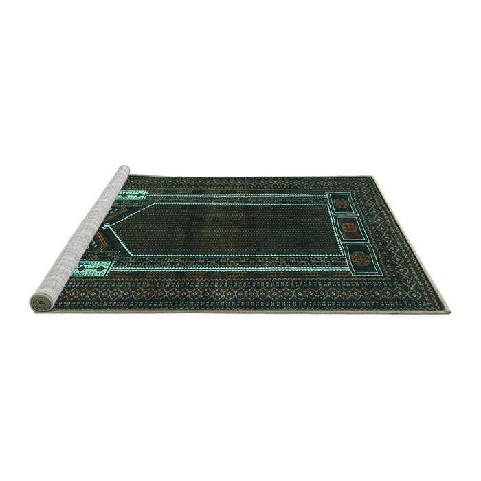 Sideview of Machine Washable Persian Turquoise Traditional Area Rugs, wshtr1791turq