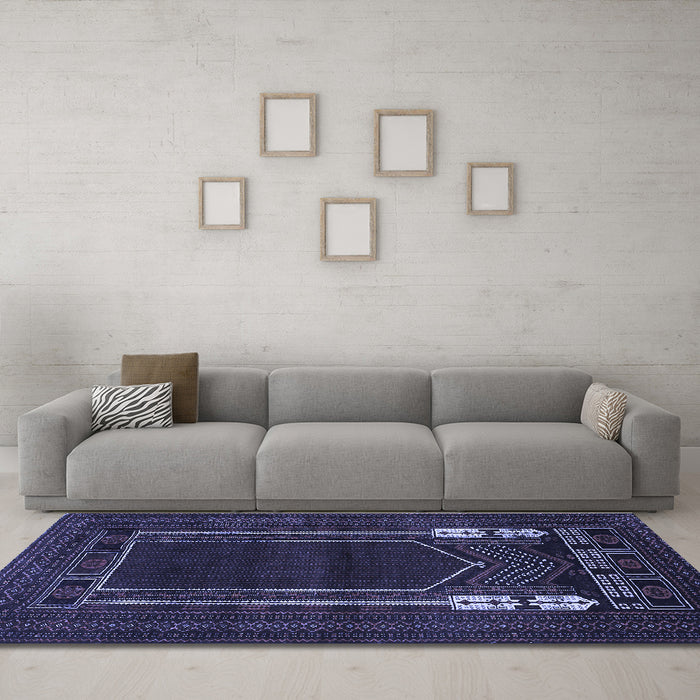 Machine Washable Persian Blue Traditional Rug in a Living Room, wshtr1791blu