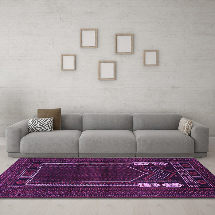 Machine Washable Persian Purple Traditional Area Rugs in a Living Room, wshtr1791pur
