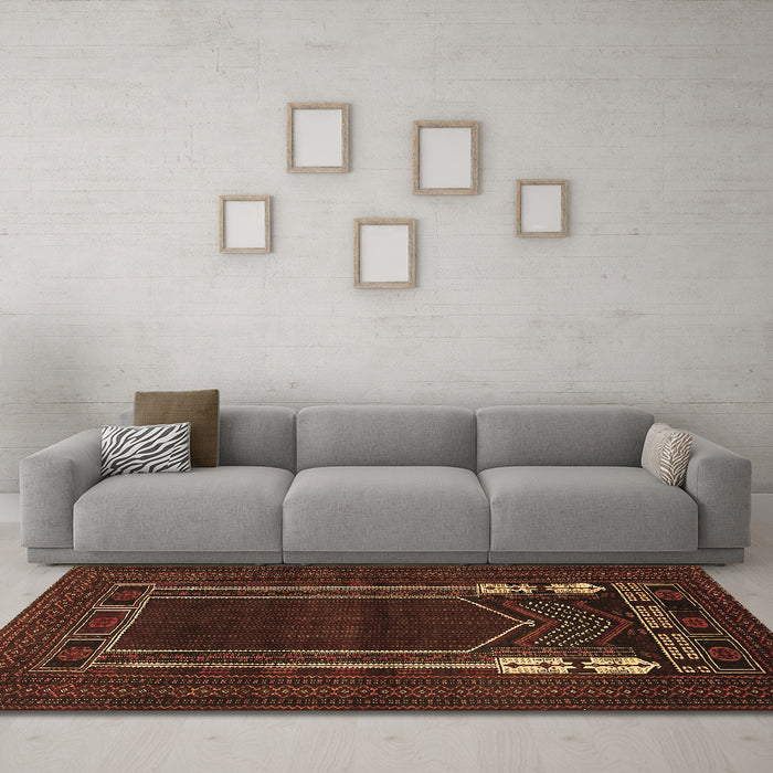 Machine Washable Persian Brown Traditional Rug in a Living Room,, wshtr1791brn