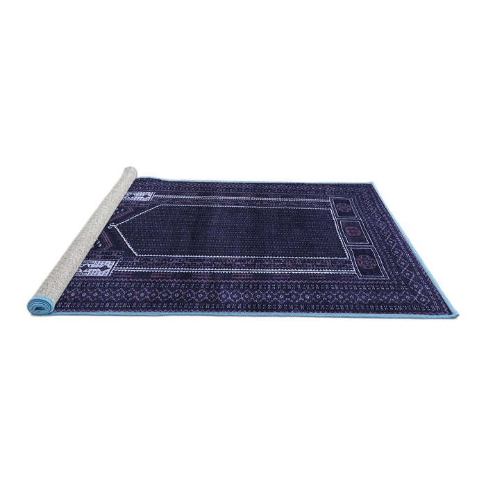Sideview of Machine Washable Persian Blue Traditional Rug, wshtr1791blu