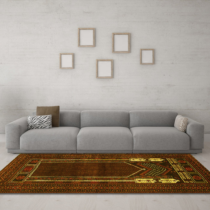 Machine Washable Persian Yellow Traditional Rug in a Living Room, wshtr1791yw