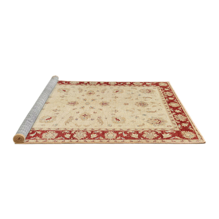 Sideview of Machine Washable Traditional Khaki Gold Rug, wshtr1792