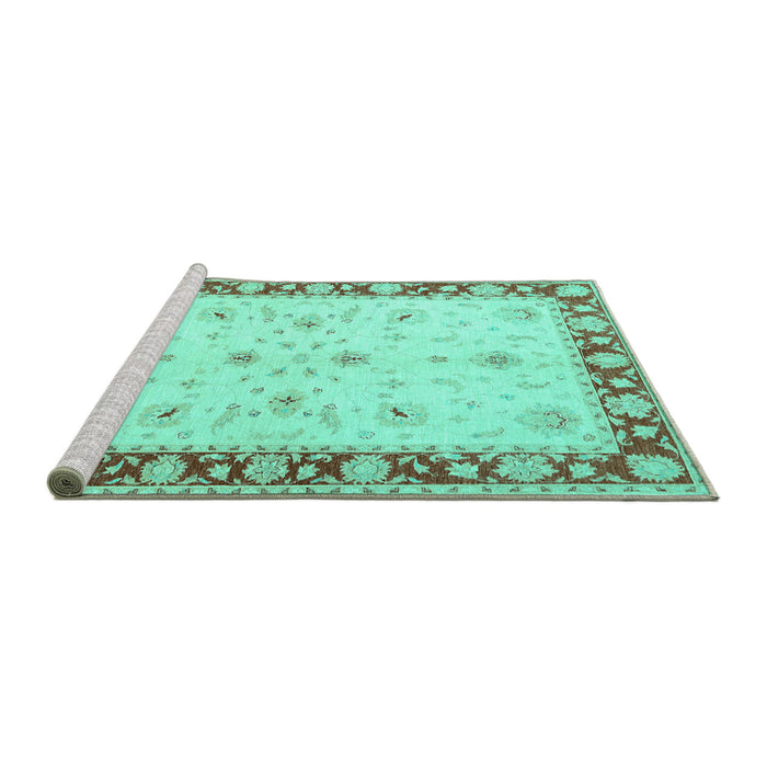 Sideview of Machine Washable Persian Turquoise Traditional Area Rugs, wshtr1792turq