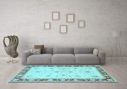 Machine Washable Persian Light Blue Traditional Rug in a Living Room, wshtr1792lblu