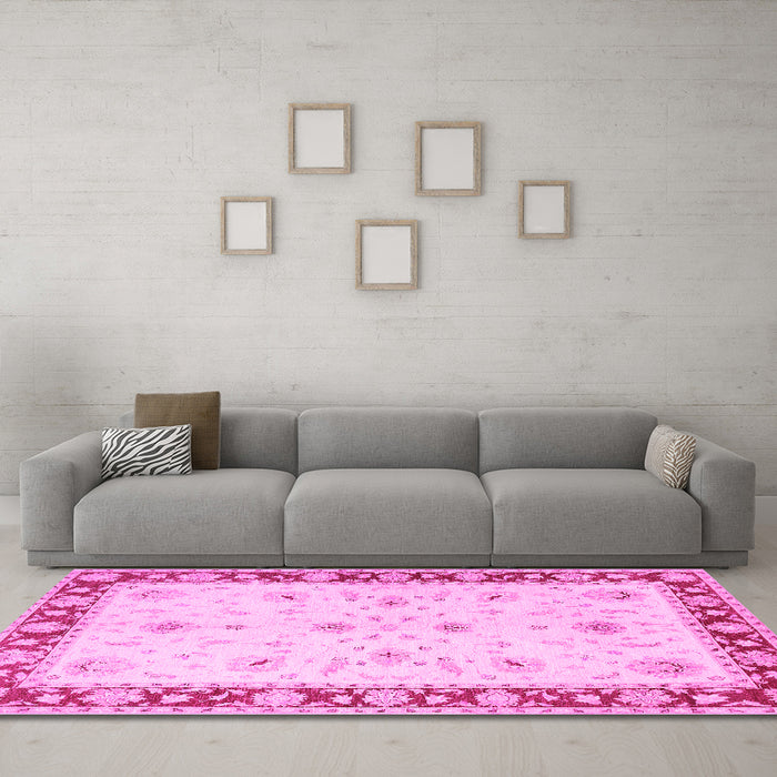 Machine Washable Persian Pink Traditional Rug in a Living Room, wshtr1792pnk