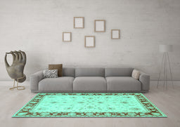 Machine Washable Persian Turquoise Traditional Area Rugs in a Living Room,, wshtr1792turq