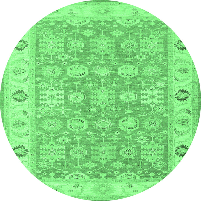 Round Machine Washable Persian Emerald Green Traditional Area Rugs, wshtr1793emgrn