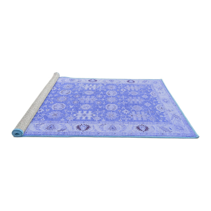 Sideview of Machine Washable Persian Blue Traditional Rug, wshtr1793blu