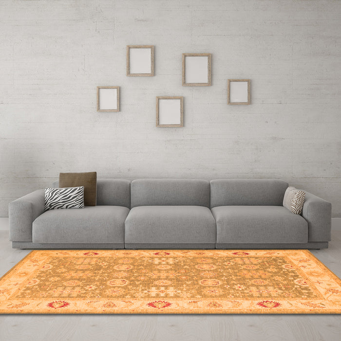 Machine Washable Persian Orange Traditional Area Rugs in a Living Room, wshtr1793org