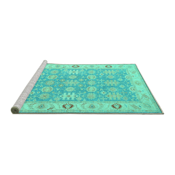 Sideview of Machine Washable Persian Turquoise Traditional Area Rugs, wshtr1793turq