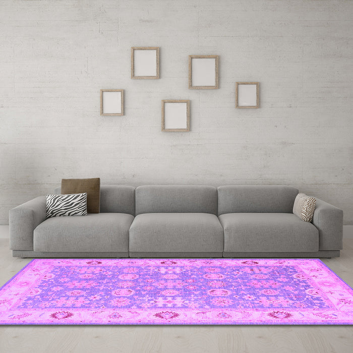 Machine Washable Persian Purple Traditional Area Rugs in a Living Room, wshtr1793pur