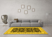 Machine Washable Oriental Yellow Traditional Rug, wshtr1794yw