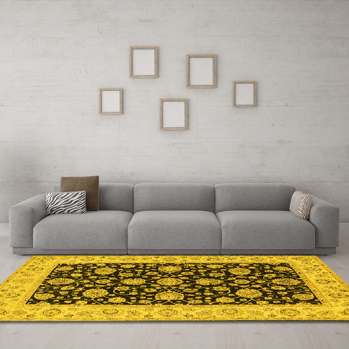 Machine Washable Oriental Yellow Traditional Rug in a Living Room, wshtr1794yw