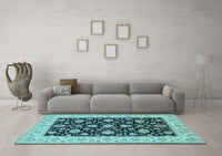 Machine Washable Oriental Light Blue Traditional Rug, wshtr1794lblu