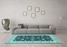 Machine Washable Oriental Light Blue Traditional Rug in a Living Room, wshtr1794lblu