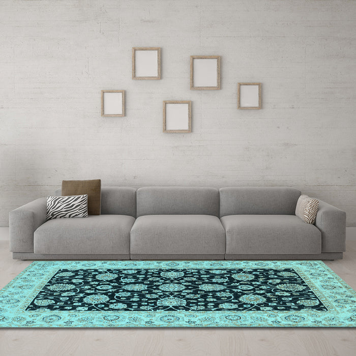 Machine Washable Oriental Light Blue Traditional Rug in a Living Room, wshtr1794lblu