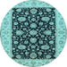 Round Machine Washable Oriental Light Blue Traditional Rug, wshtr1794lblu