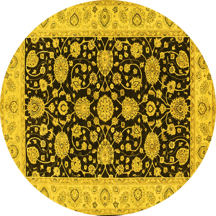 Round Machine Washable Oriental Yellow Traditional Rug, wshtr1794yw