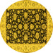 Round Machine Washable Oriental Yellow Traditional Rug, wshtr1794yw