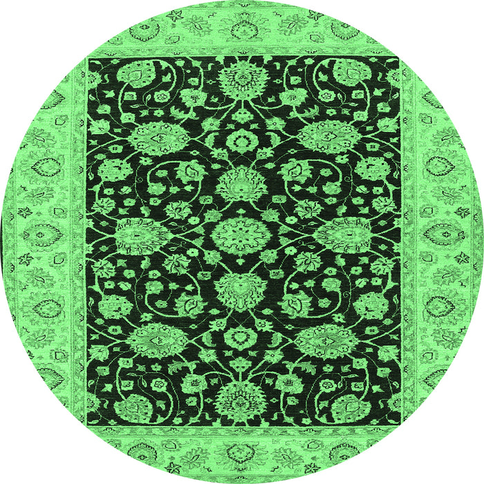 Round Machine Washable Oriental Emerald Green Traditional Area Rugs, wshtr1794emgrn