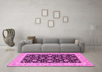 Machine Washable Oriental Pink Traditional Rug, wshtr1794pnk