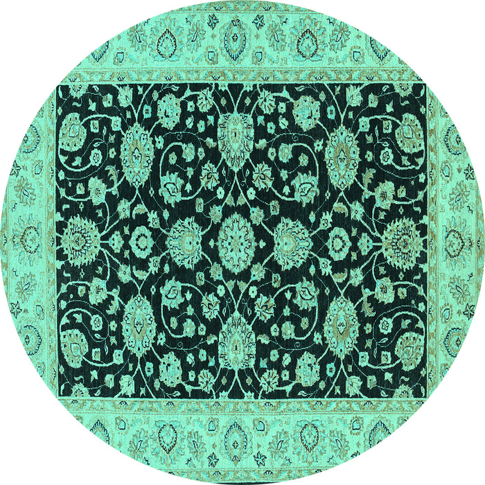 Round Oriental Turquoise Traditional Rug, tr1794turq