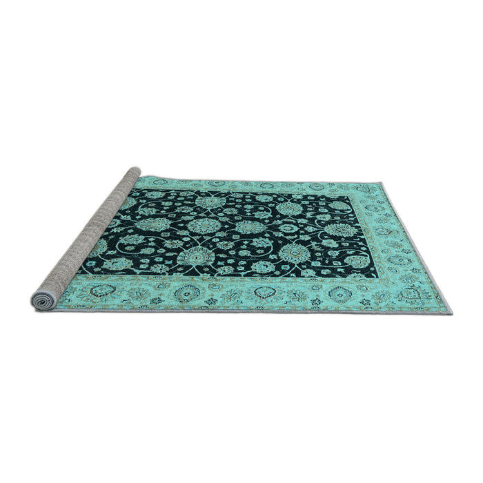 Sideview of Machine Washable Oriental Light Blue Traditional Rug, wshtr1794lblu