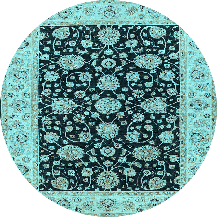 Round Oriental Light Blue Traditional Rug, tr1794lblu
