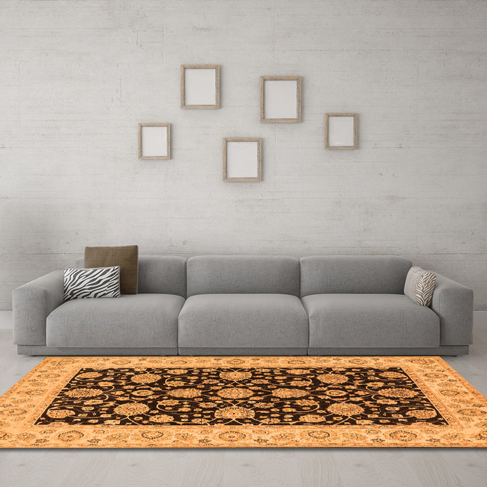 Machine Washable Oriental Orange Traditional Area Rugs in a Living Room, wshtr1794org