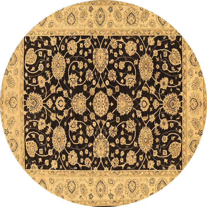 Round Oriental Brown Traditional Rug, tr1794brn