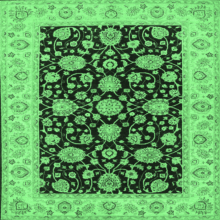 Square Machine Washable Oriental Emerald Green Traditional Area Rugs, wshtr1794emgrn