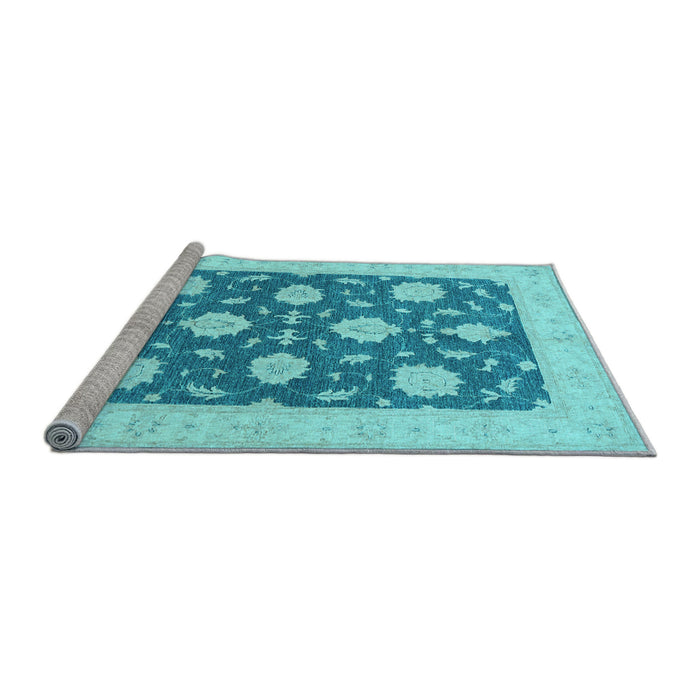 Sideview of Machine Washable Oriental Light Blue Traditional Rug, wshtr1795lblu