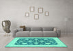 Machine Washable Oriental Turquoise Traditional Area Rugs in a Living Room,, wshtr1795turq