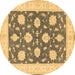 Round Oriental Brown Traditional Rug, tr1795brn