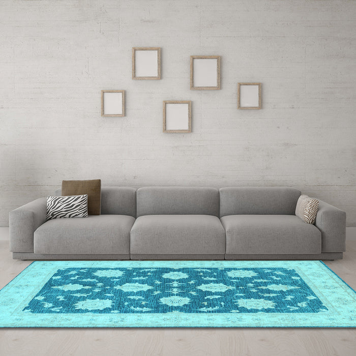 Machine Washable Oriental Light Blue Traditional Rug in a Living Room, wshtr1795lblu