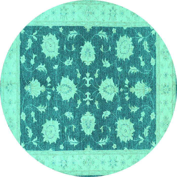 Round Machine Washable Oriental Turquoise Traditional Area Rugs, wshtr1795turq