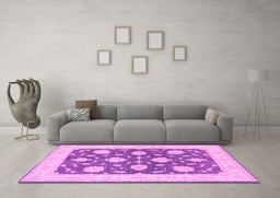 Machine Washable Oriental Pink Traditional Rug in a Living Room, wshtr1795pnk