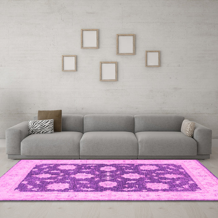 Machine Washable Oriental Pink Traditional Rug in a Living Room, wshtr1795pnk
