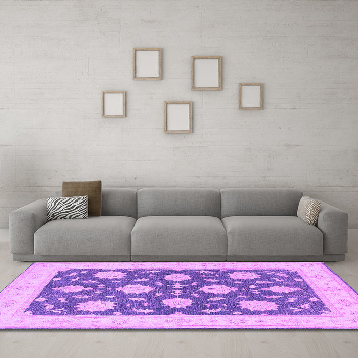Machine Washable Oriental Purple Traditional Area Rugs in a Living Room, wshtr1795pur