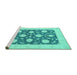 Sideview of Machine Washable Oriental Turquoise Traditional Area Rugs, wshtr1795turq