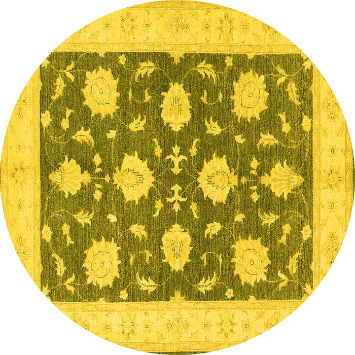 Round Oriental Yellow Traditional Rug, tr1795yw