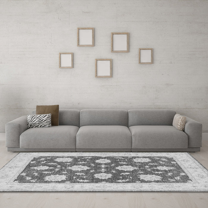 Machine Washable Oriental Gray Traditional Rug in a Living Room,, wshtr1795gry