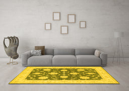 Machine Washable Oriental Yellow Traditional Rug in a Living Room, wshtr1795yw