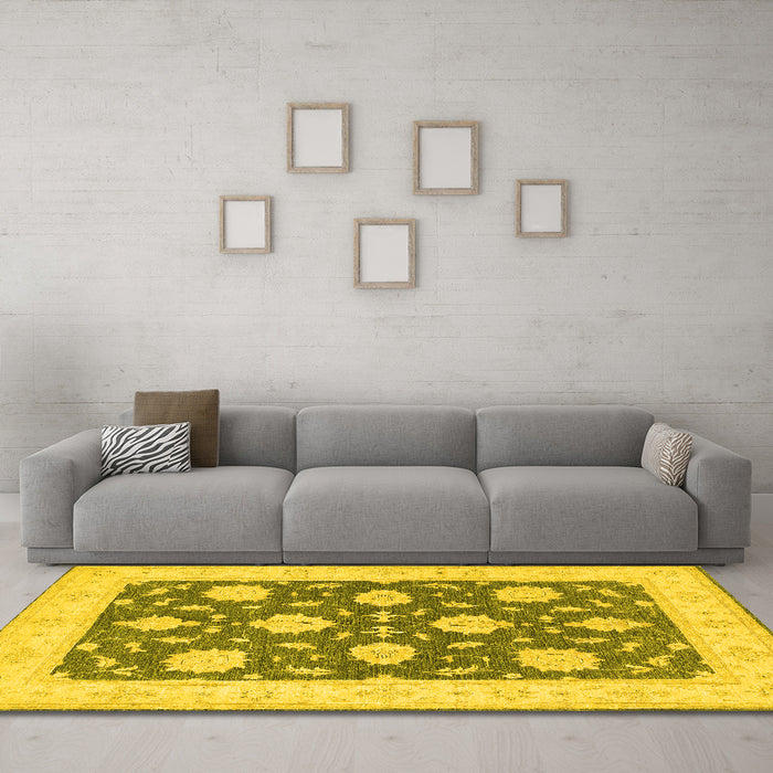 Machine Washable Oriental Yellow Traditional Rug in a Living Room, wshtr1795yw