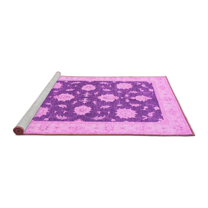 Sideview of Machine Washable Oriental Pink Traditional Rug, wshtr1795pnk