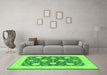 Machine Washable Oriental Green Traditional Area Rugs in a Living Room,, wshtr1795grn