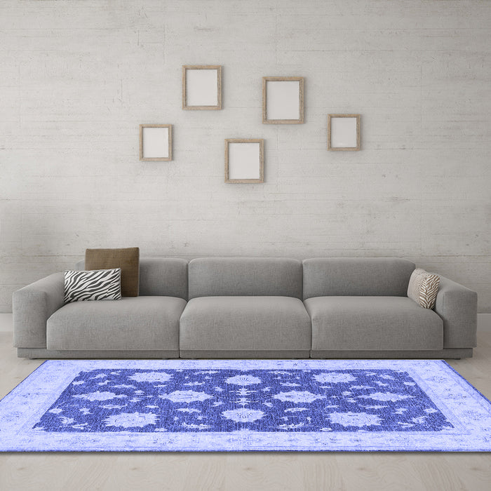 Machine Washable Oriental Blue Traditional Rug in a Living Room, wshtr1795blu